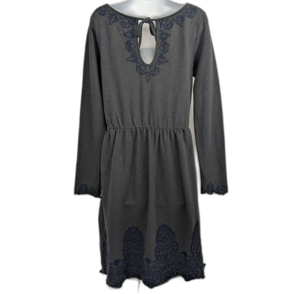Anthropologie Saturday Sunday Embroidered Ellie Gray Blue Dress Keyhole Medium - Picture 2 of 8